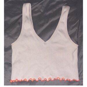 Colsie‎ Whited Ribbed V Neck Orange Ruffle Trim Cropped Tank Top, Medium